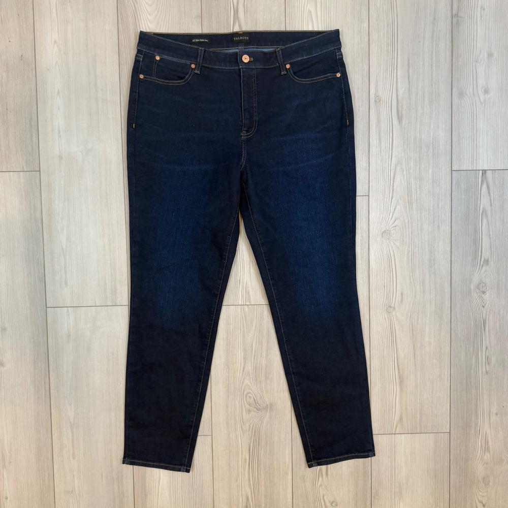 Talbots Slim Ankle Jeans Womens 14 Dark Indigo Blue Stretch Denim High Rise Pant